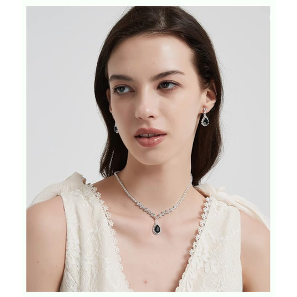 Austrian Crystal Rhinestone Bride Bridesmaid Jewelry Set black necklace earrings - Picture 5 of 7